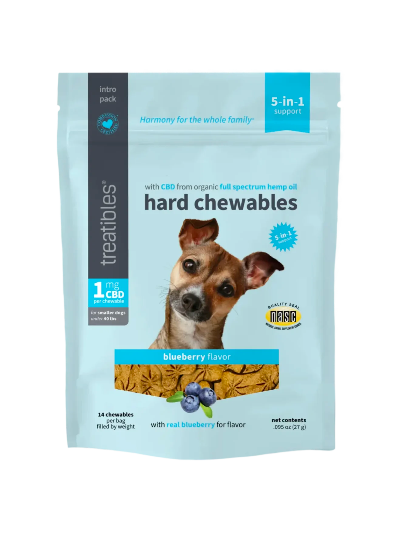 Treatibles Hard Chew Blueberry Flavor Dog 1 mg & 4 mg CBD