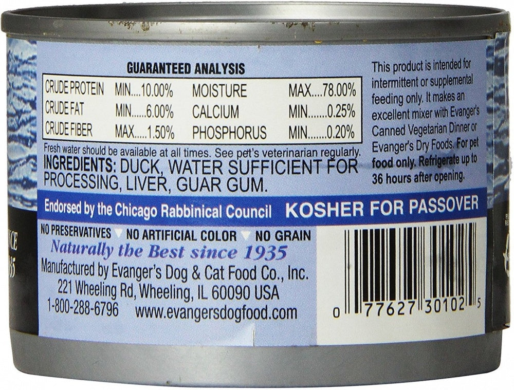Evangers Grain Free Duck Canned Dog and Cat Food
