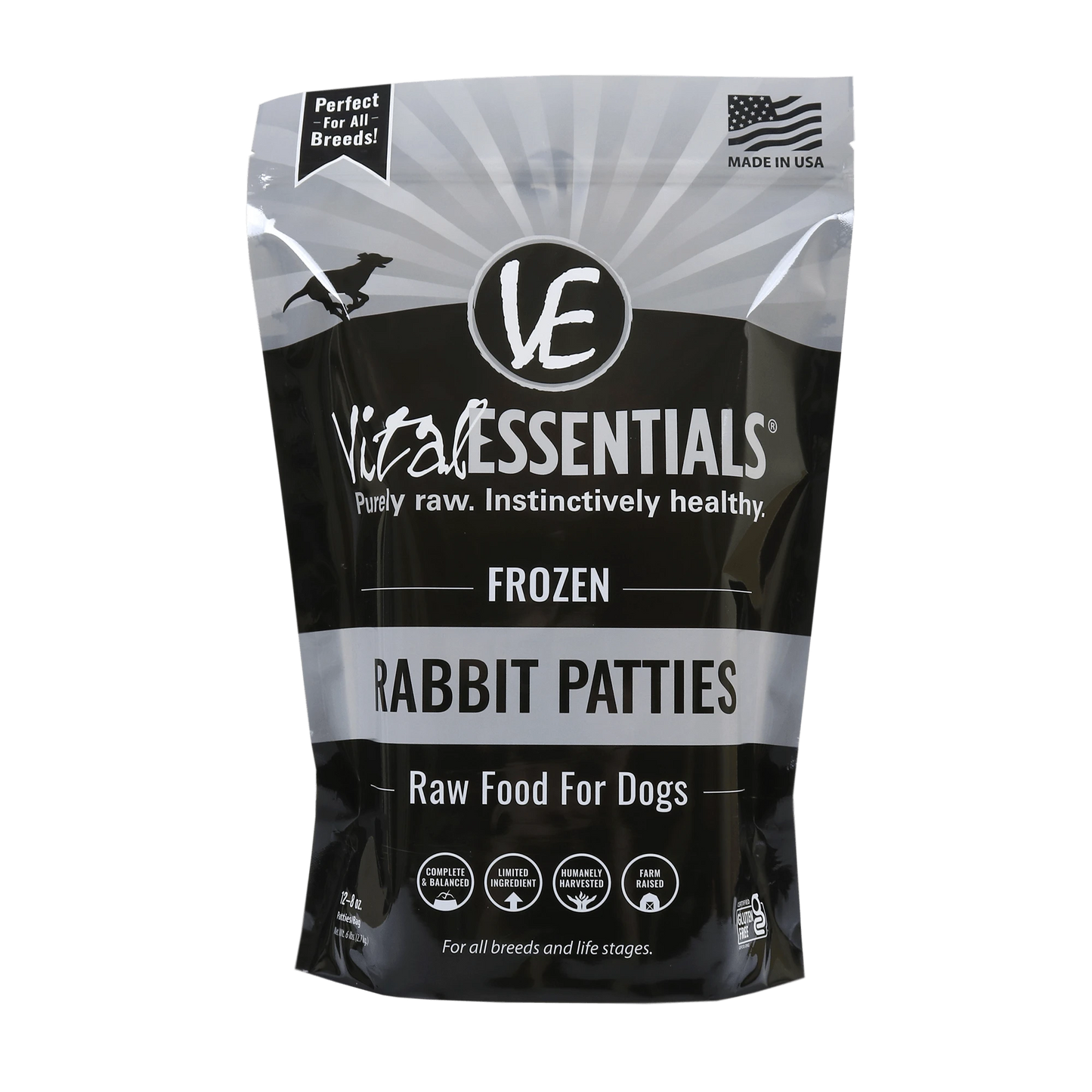Vital Essentials Frozen Rabbit Patties Dog Food, 6 lbs