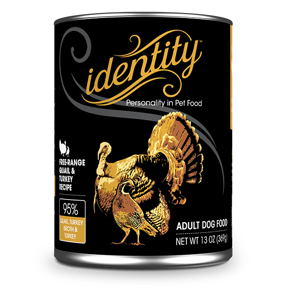 Identity Pet 95% Free-Range Quail & Turkey Dog, 2 Sizes, 13 oz LIMITED QUANTITY