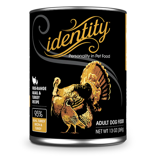 Identity Pet 95% Free-Range Quail & Turkey Dog, 2 Sizes, 13 oz LIMITED QUANTITY