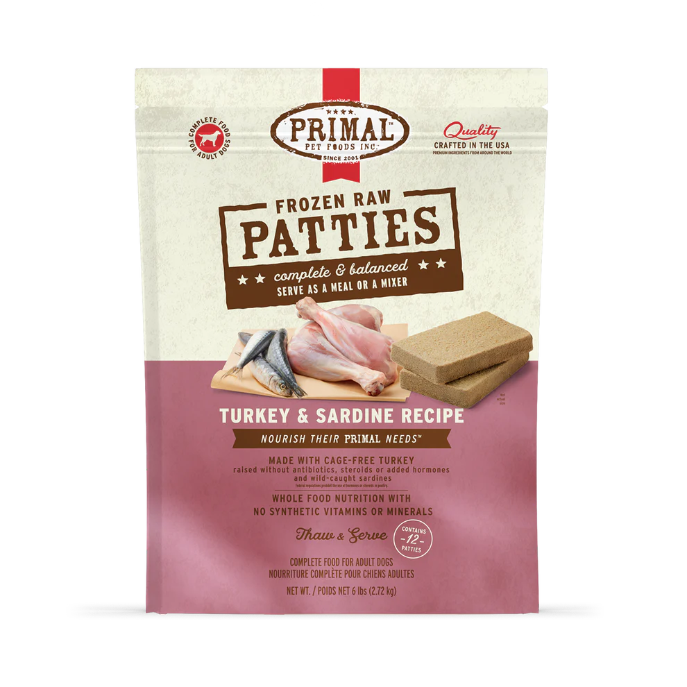 Primal Frozen Canine Turkey & Sardine Formula Patties 6 lb