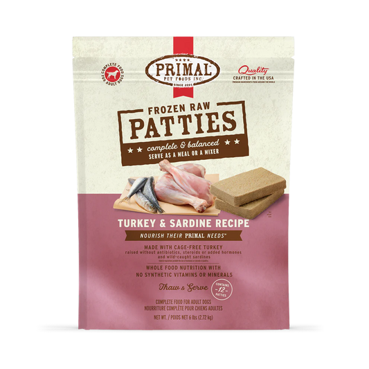 Primal Frozen Canine Turkey & Sardine Formula Patties 6 lb
