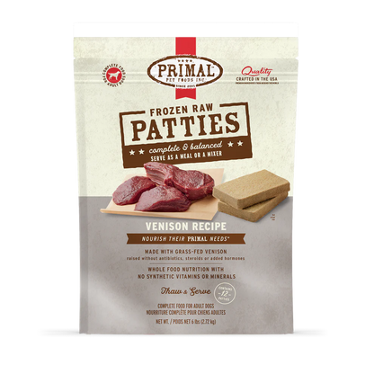 Primal Raw Frozen Canine Patties Venison Formula Dog Food