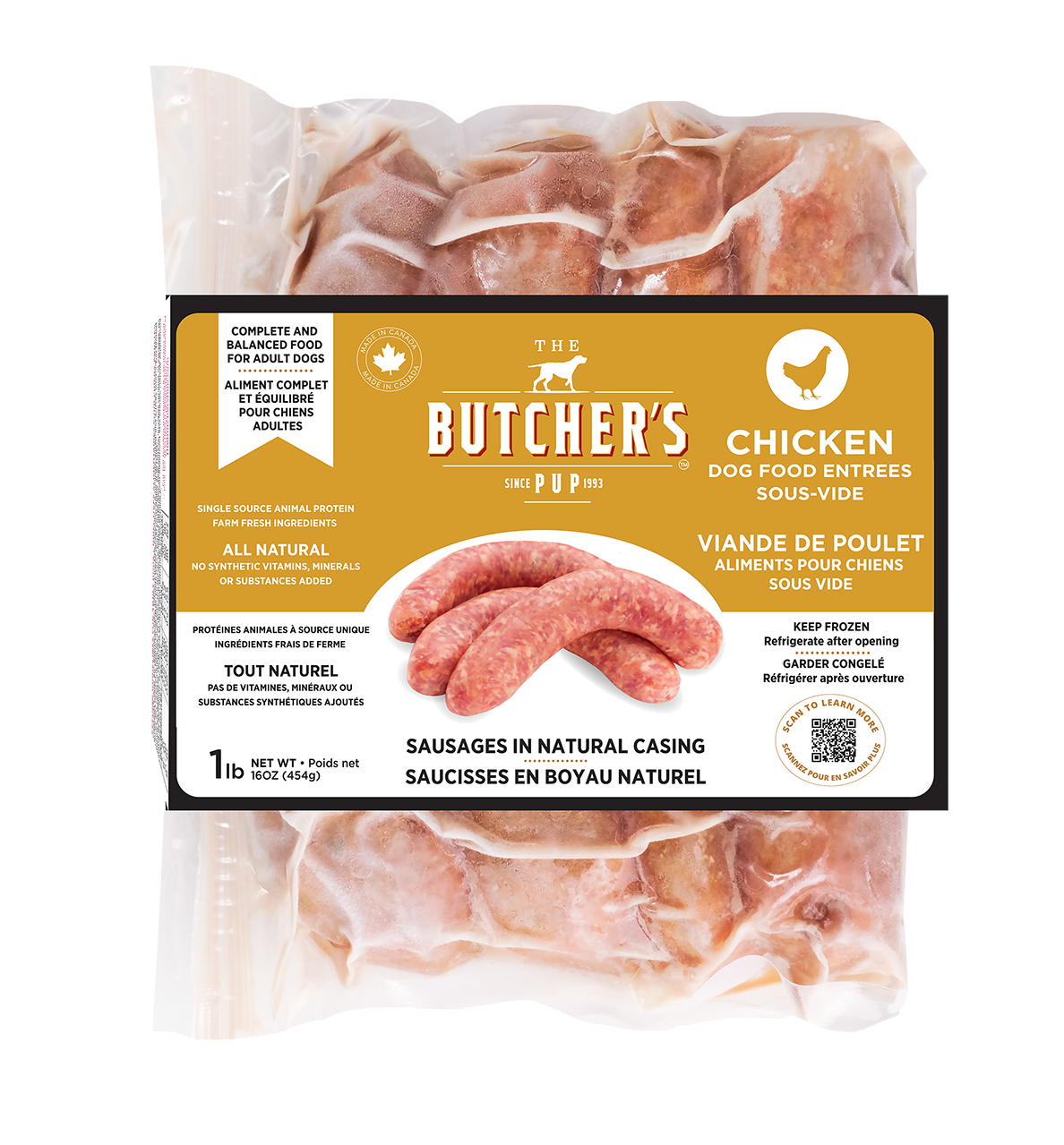 The Butcher's Pup Frozen Sous Vide Sausages 1 lb total weight per package, 4 proteins to choose from