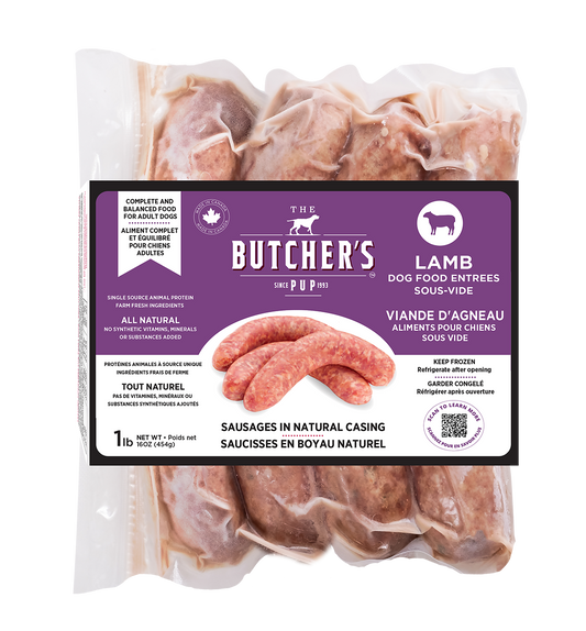The Butcher's Pup Frozen Sous Vide Sausages 1 lb total weight per package, 4 proteins to choose from
