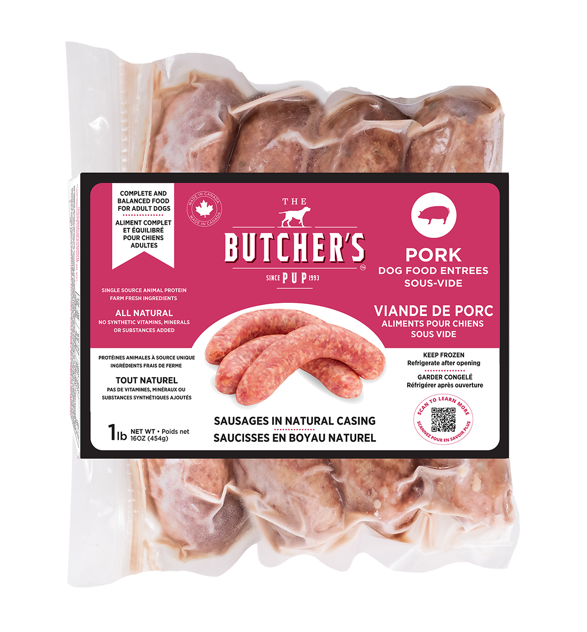 The Butcher's Pup Frozen Sous Vide Sausages 1 lb total weight per package, 4 proteins to choose from