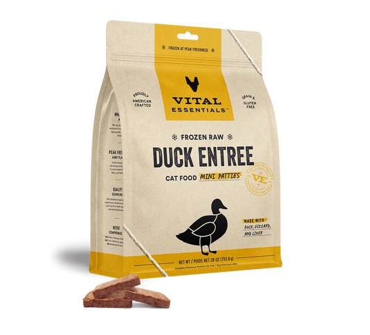 Vital Essentials Grain Free Duck Mini Patties Freeze Dried for Cats, 8 oz