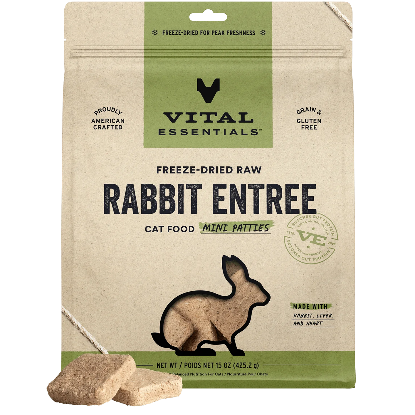Vital Essential Grain Free Rabbit Dinner Patties Freeze Dried Raw Food for Cats