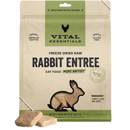 Vital Essential Grain Free Rabbit Dinner Patties Freeze Dried Raw Food for Cats