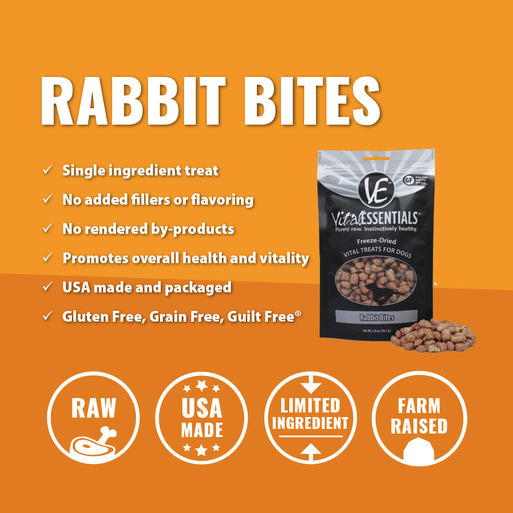 Vital Essentials Freeze Dried Rabbit Bites Vital Treats for Dogs