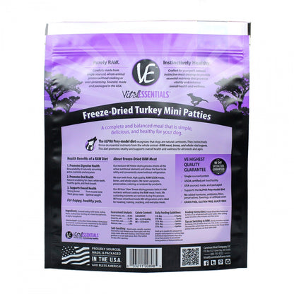 Vital Essentials Freeze Dried Grain Free Turkey Mini Patties Entree for Dogs Food