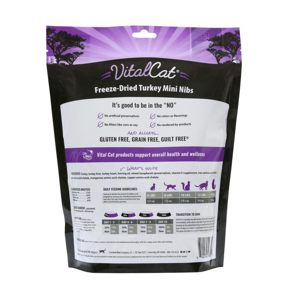 Vital Essentials Grain Free Turkey Mini Nibs Freeze Dried Raw Food for Cats